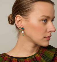 GRAINNE MORTON GREEN THREE CHARM MOVING DROP EARRINGS