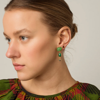 GRAINNE MORTON GREEN THREE CHARM MOVING DROP EARRINGS