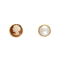 GRAINNE MORTON MISMATCHED CAMEO & PEARL STUD EARRINGS