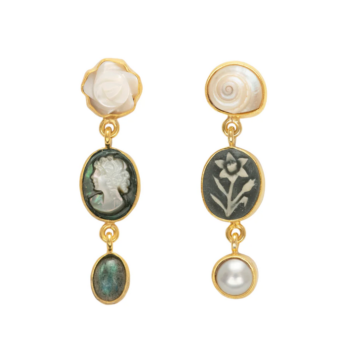 GRAINNE MORTON THREE CHARM MOVING DROP EARRINGS