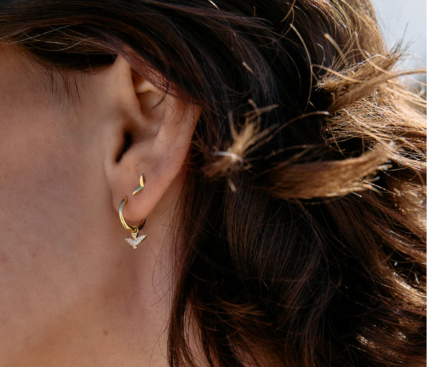 RACHEL JACKSON DREAMER PAVE BIRD HUGGIE HOOP EARRINGS