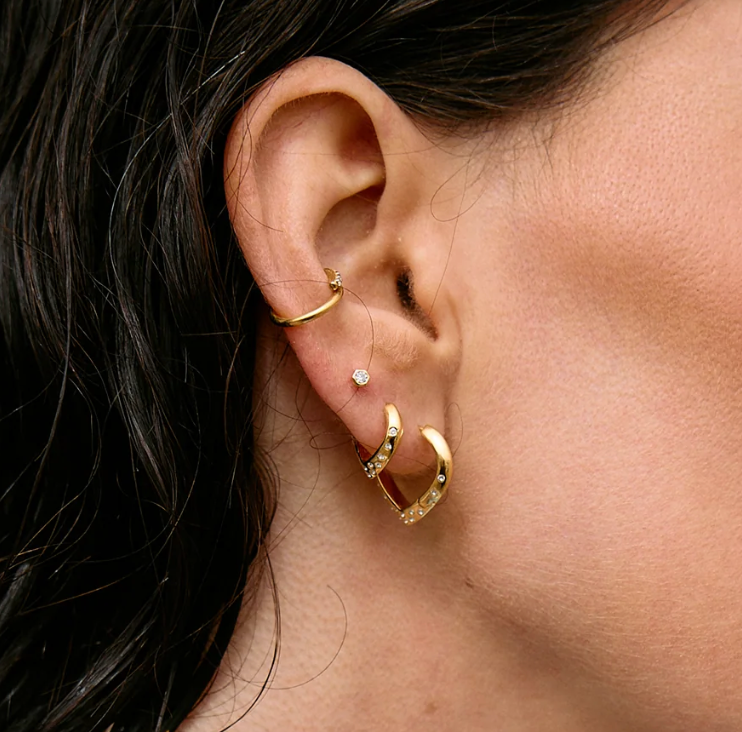 RACHEL JACKSON SMALL IMAGINE WHITE SAPPHIRE HUGGIE HOOP EARRINGS