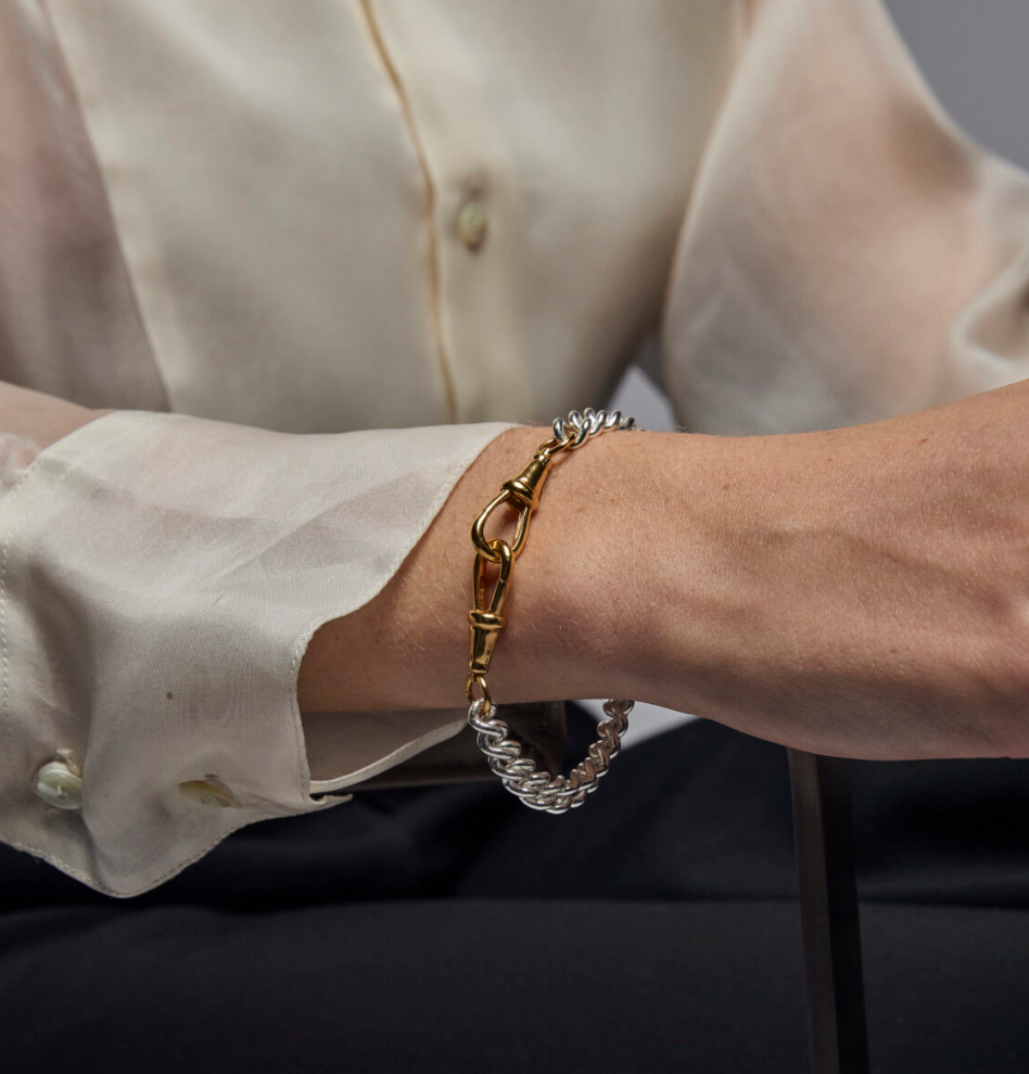 TILLY SVEAAS MEDIUM SILVER AND GOLD CURB CLIPT BRACELET