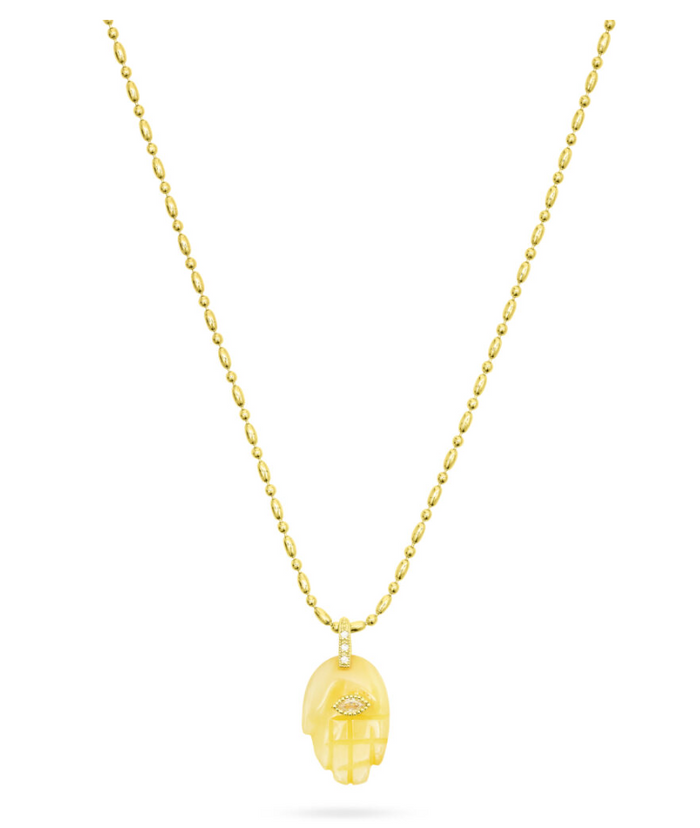 TALIS CHAINS PROTECTIVE HAND YELLOW JADE PENDANT NECKLACE