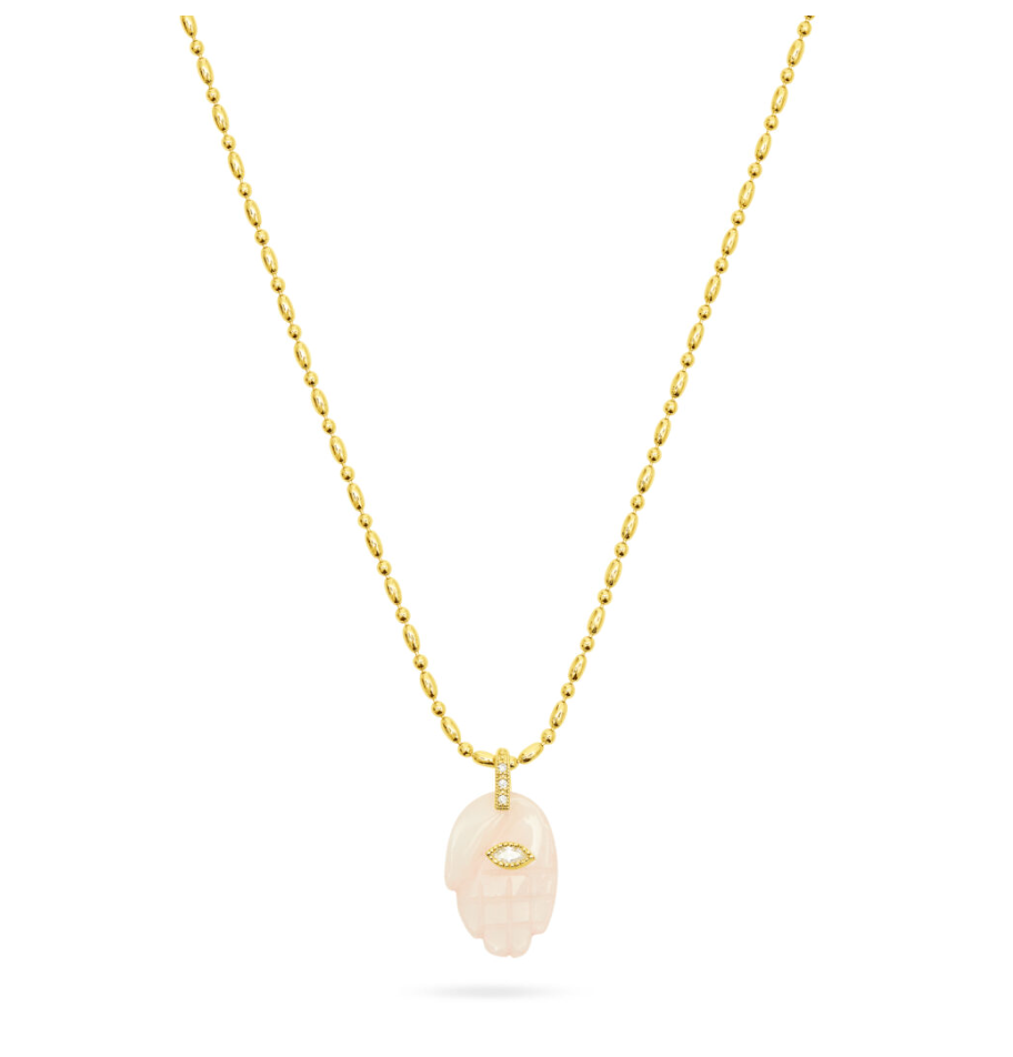 TALIS CHAINS PROTECTIVE HAND ROSE QUARTZ PENDANT NECKLACE