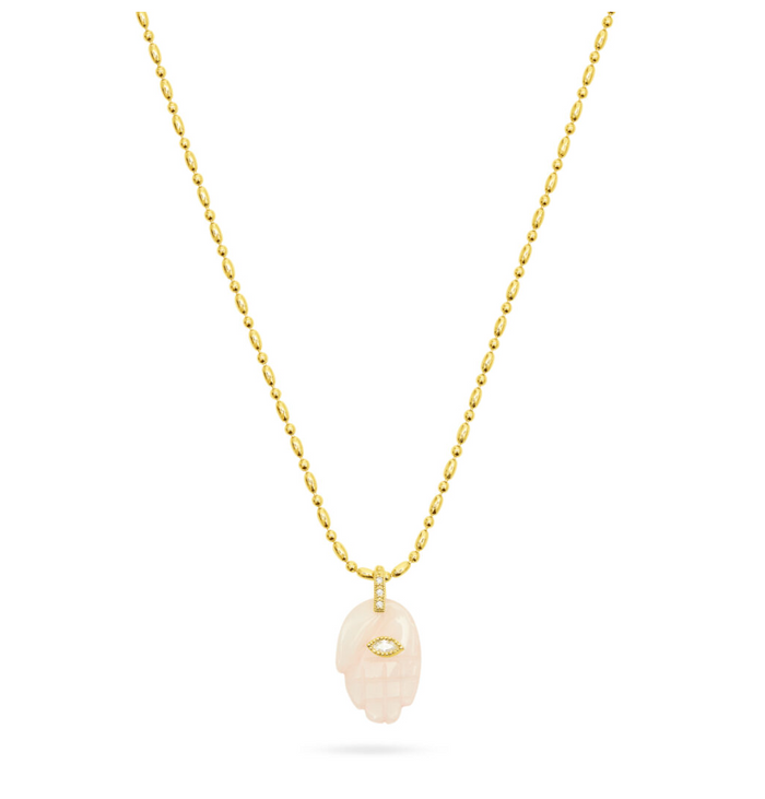 TALIS CHAINS PROTECTIVE HAND ROSE QUARTZ PENDANT NECKLACE