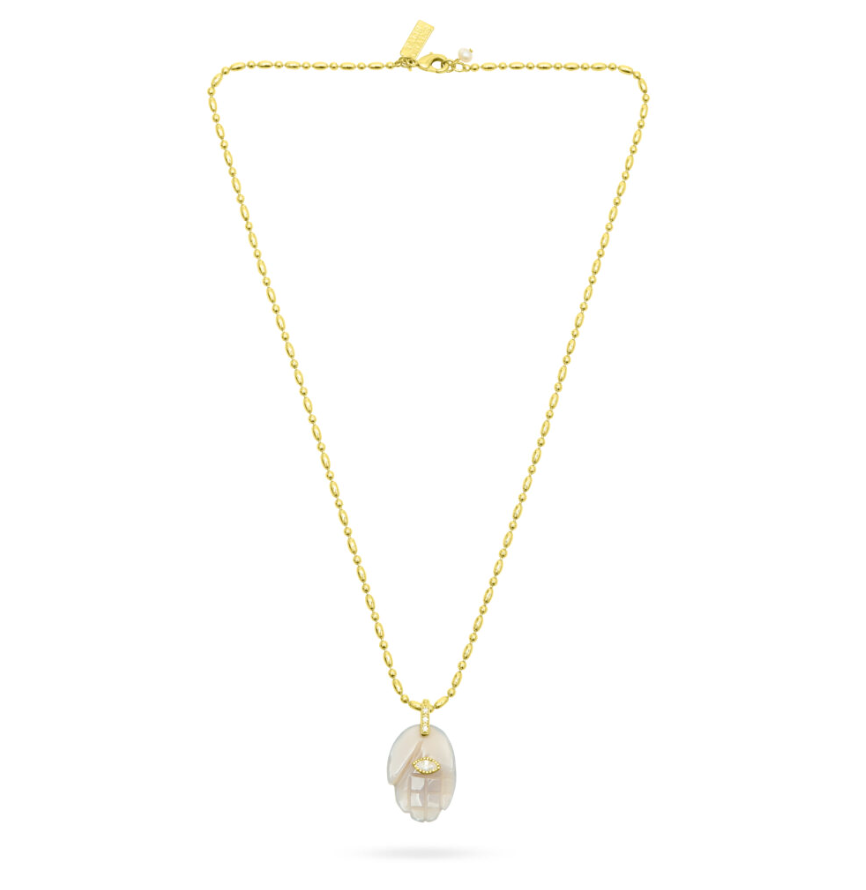 TALIS CHAINS PROTECTIVE HAND GREY AGATE PENDANT NECKLACE