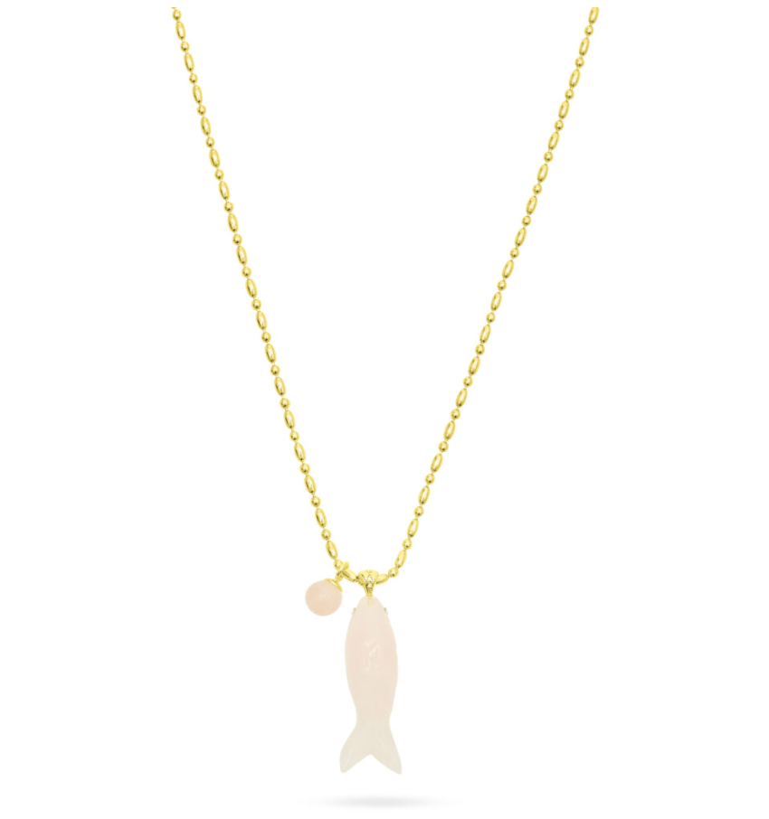 TALIS CHAINS HAPPY FISH ROSE QUARTZ PENDANT NECKLACE