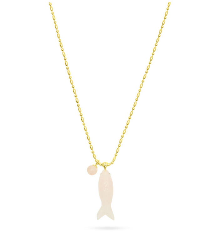 TALIS CHAINS HAPPY FISH ROSE QUARTZ PENDANT NECKLACE