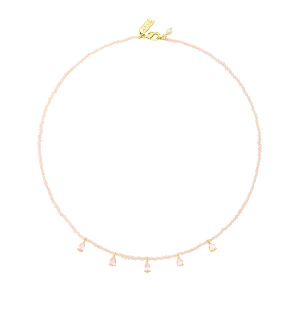 TALIS CHAINS BEADED ROSE QUARTZ NECKLACE WITH CZ DROPS