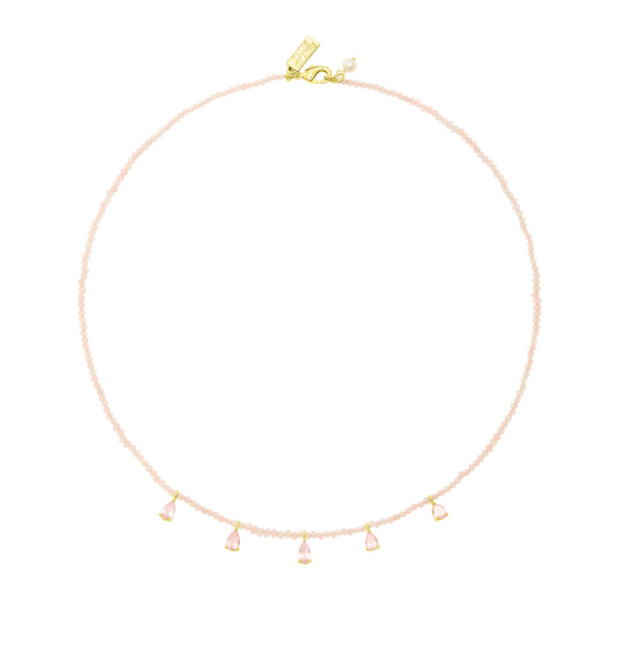 TALIS CHAINS BEADED ROSE QUARTZ NECKLACE WITH CZ DROPS