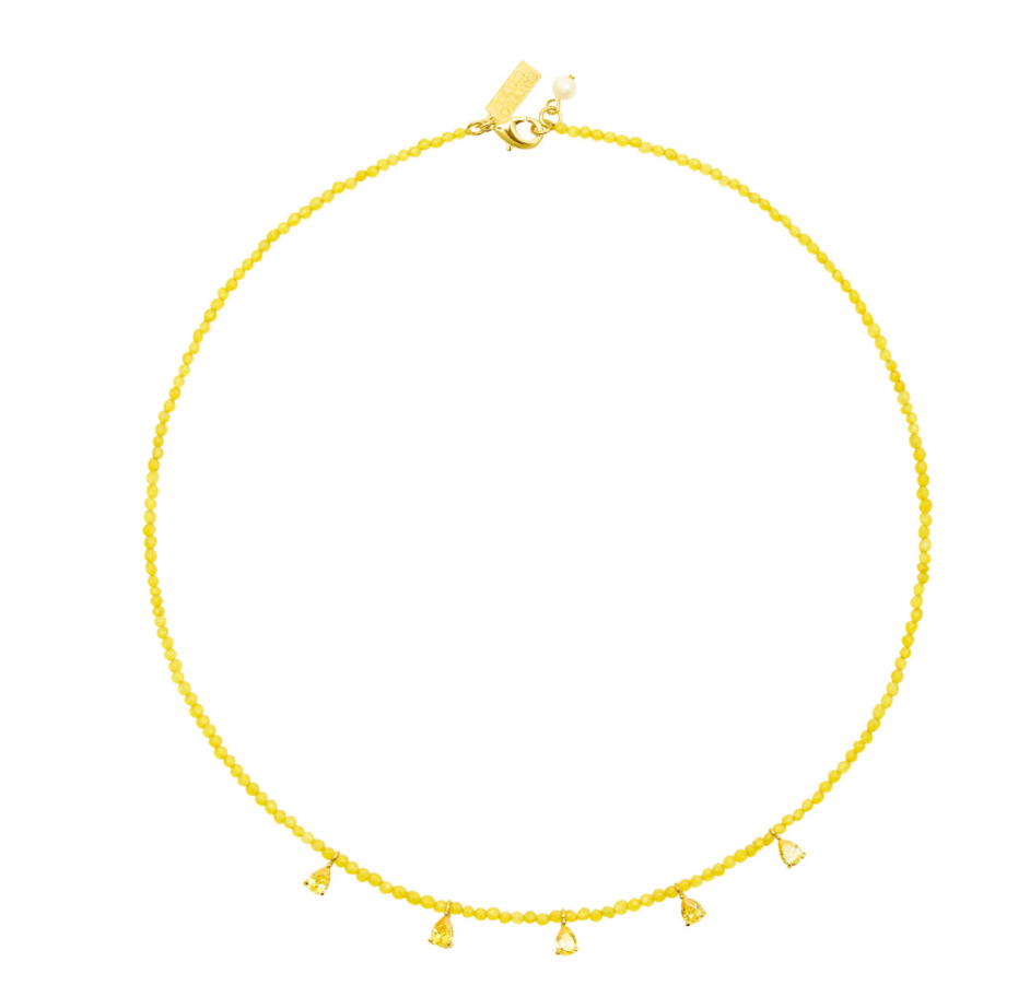 TALIS CHAINS BEADED YELLOW JADE NECKLACE WITH CZ DROPS