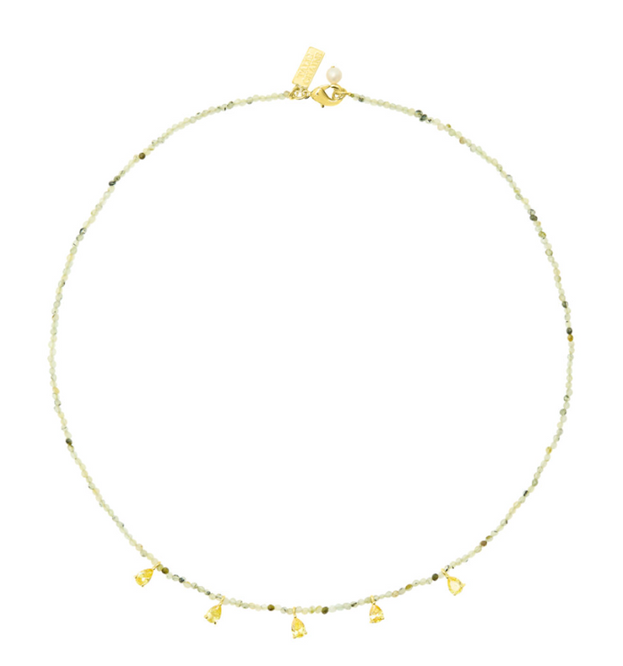 TALIS CHAINS BEADED GREEN JADE NECKLACE WITH CZ DROPS