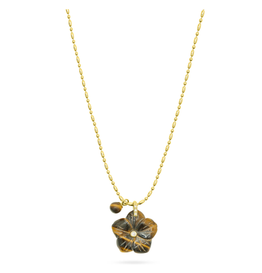 TALIS CHAINS FLOWER PENDANT TIGERS EYE NECKLACE