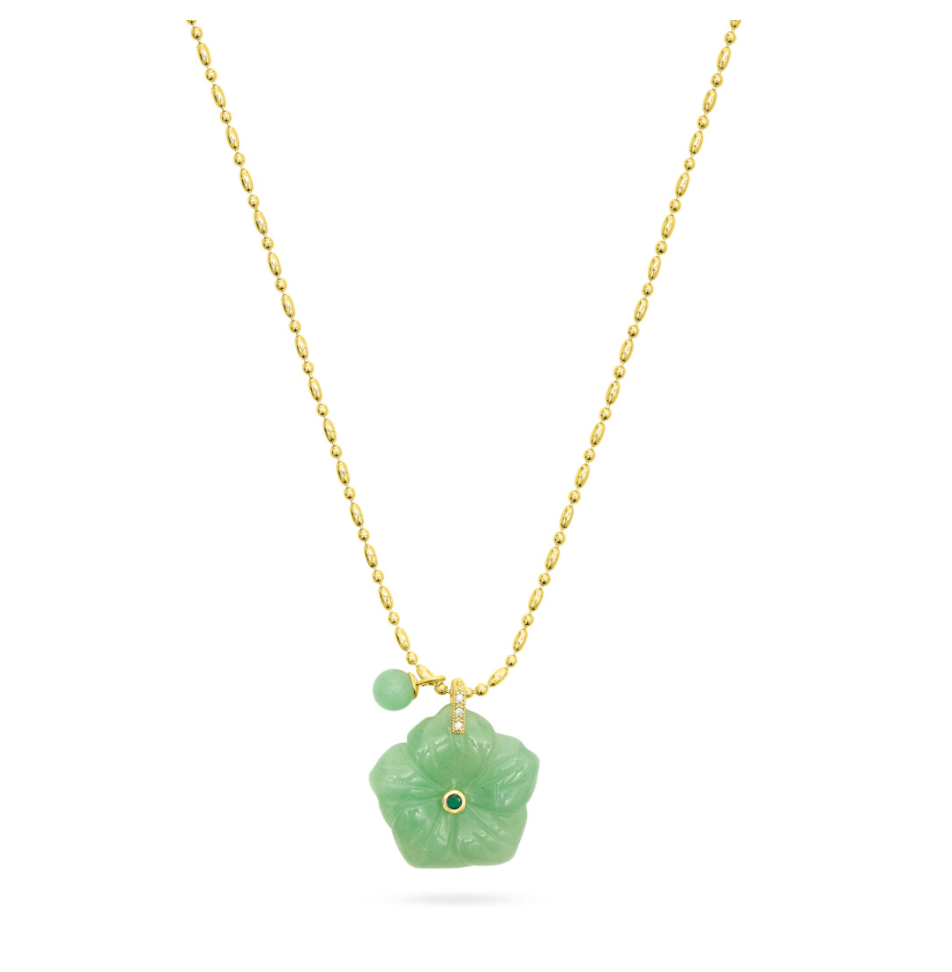 TALIS CHAINS FLOWER PENDANT GREEN JADE NECKLACE