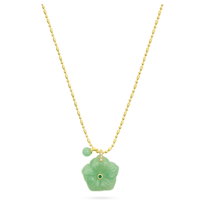 TALIS CHAINS FLOWER PENDANT GREEN JADE NECKLACE