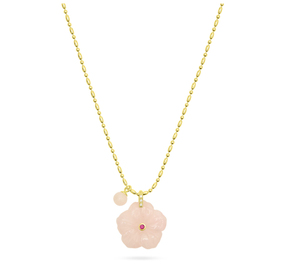 TALIS CHAINS FLOWER PENDANT ROSE QUARTZ NECKLACE
