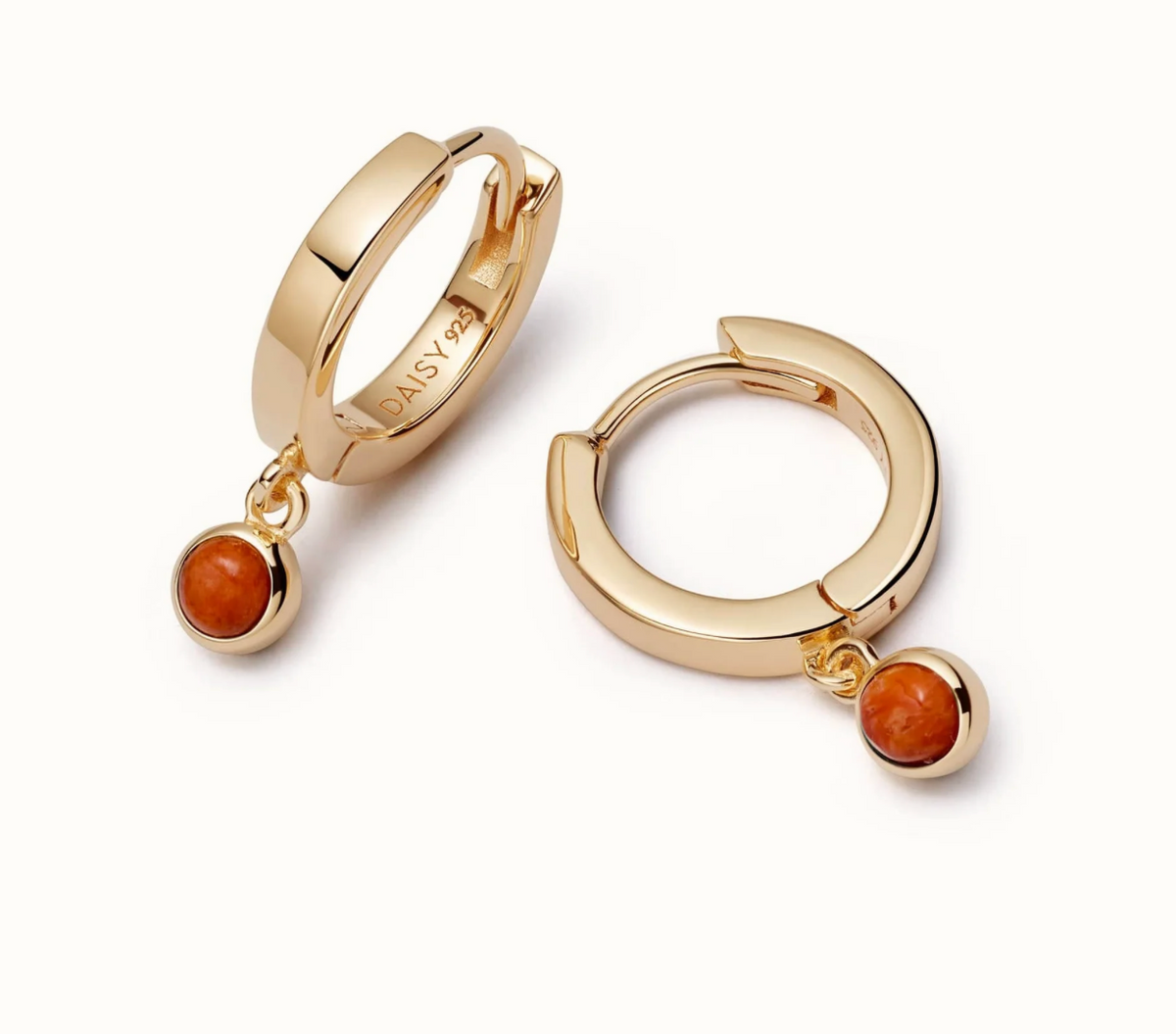 DAISY LONDON RED CORAL HEALING STONE HUGGIE EARRINGS