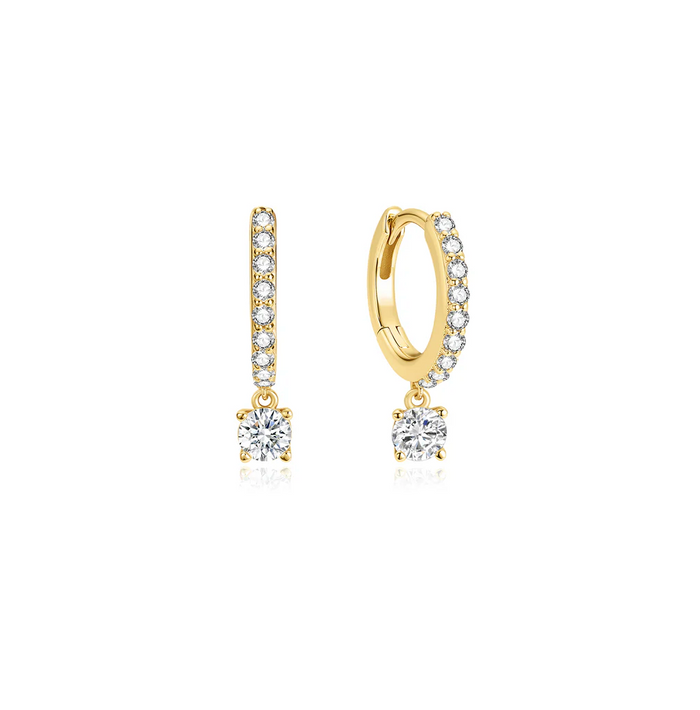 ANIA HAIE DANGLING SPARKLE HUGGIE HOOP EARRINGS