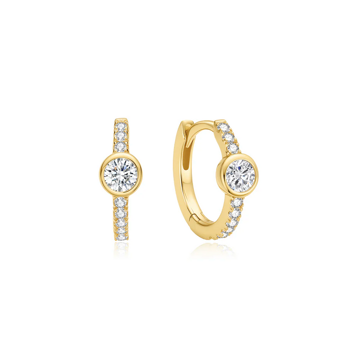 ANIA HAIE PAVÉ ROW & BEZEL-SET HUGGIE HOOP EARRINGS