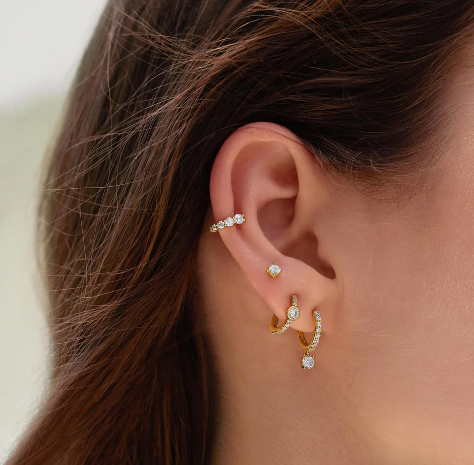 ANIA HAIE PAVÉ ROW & BEZEL-SET HUGGIE HOOP EARRINGS