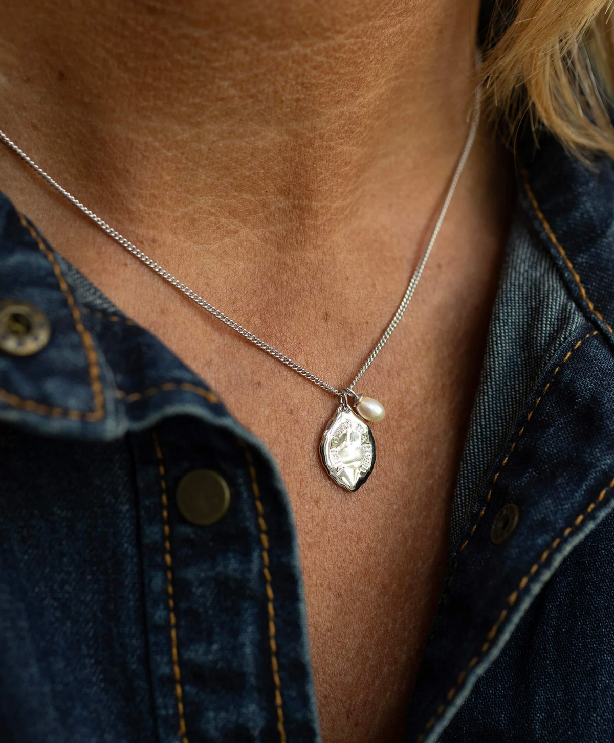 CLAUDIA BRADBY X MIDLIFECHIC MICRO MANTRA NECKLACE WITH SINGLE PEARL CHARM