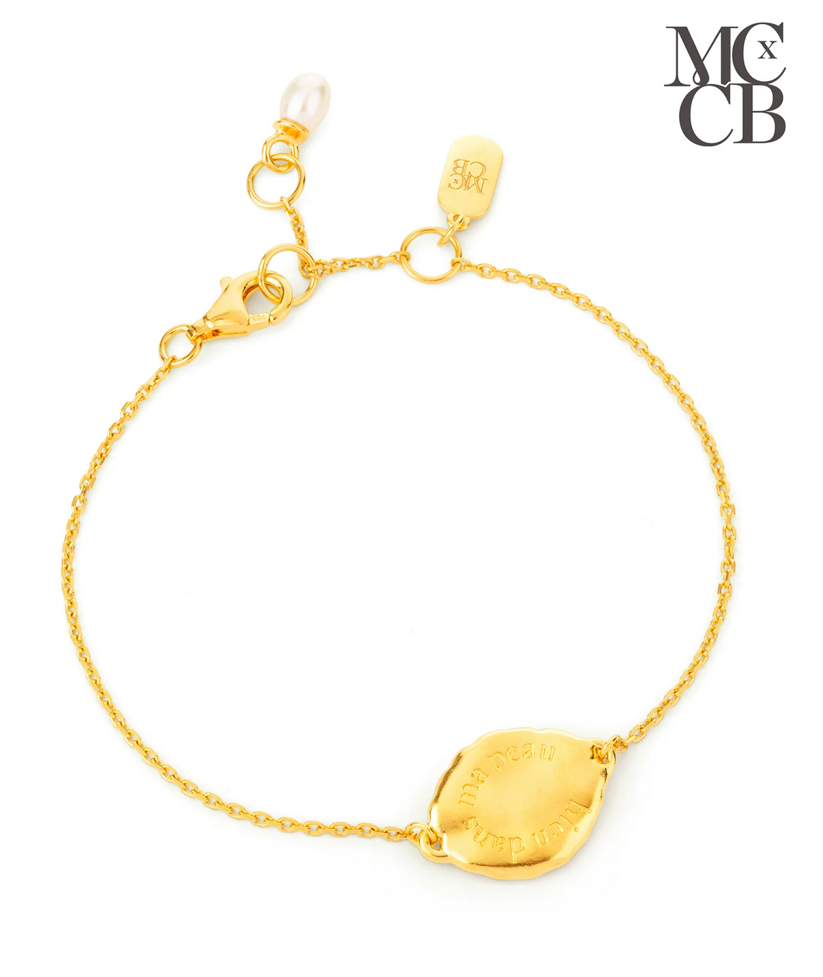 CLAUDIA BRADBY X MIDLIFECHIC MANTRA DISC BRACELET WITH SINGLE PEARL CHARM