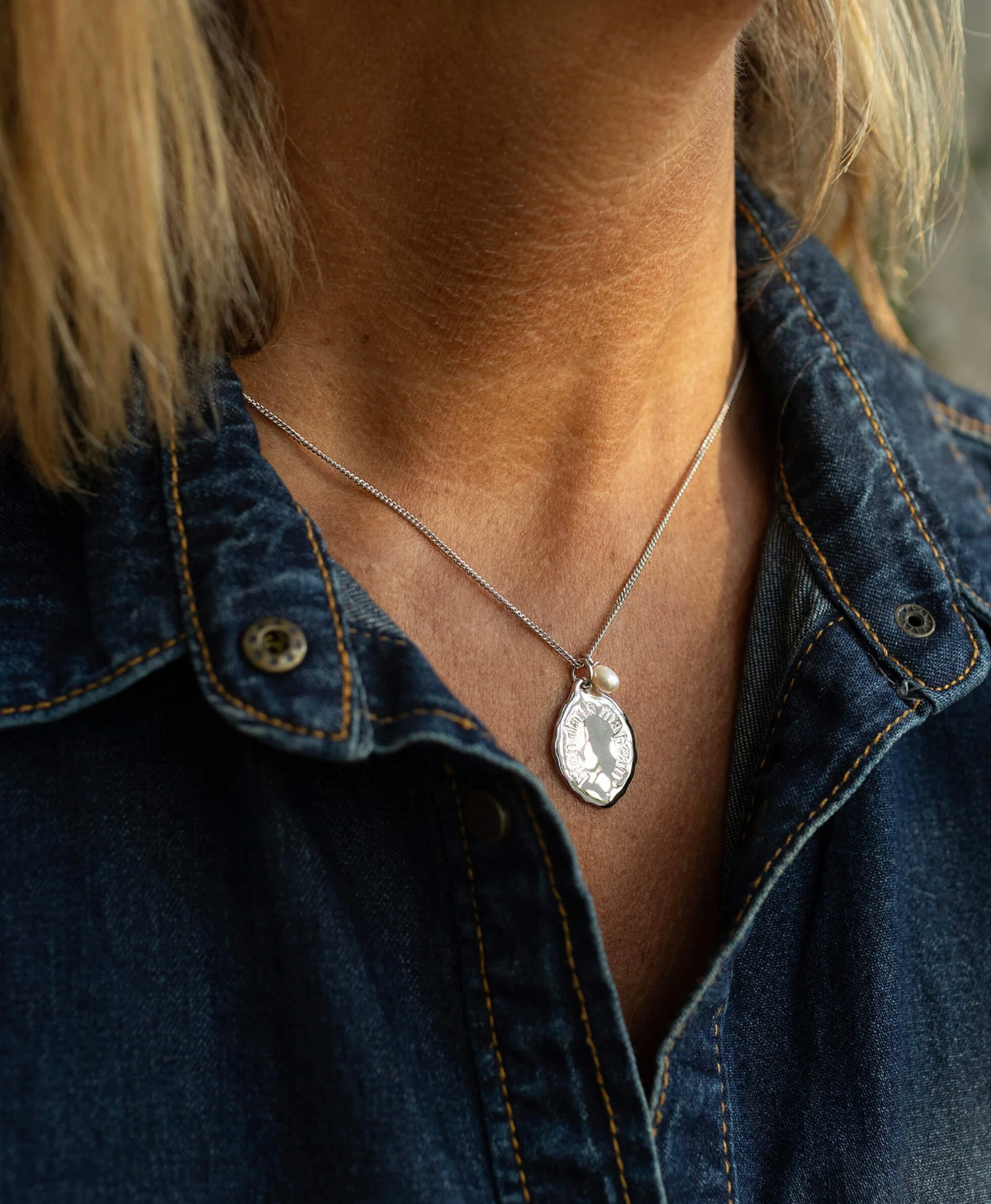 CLAUDIA BRADBY X MIDLIFECHIC MANTRA NECKLACE WITH SINGLE PEARL CHARM