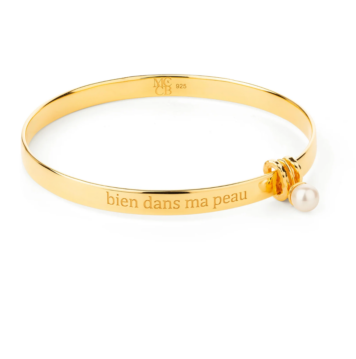 CLAUDIA BRADBY X MIDLIFECHIC MANTRA ROUND BANGLE WITH SINGLE PEARL CHARM