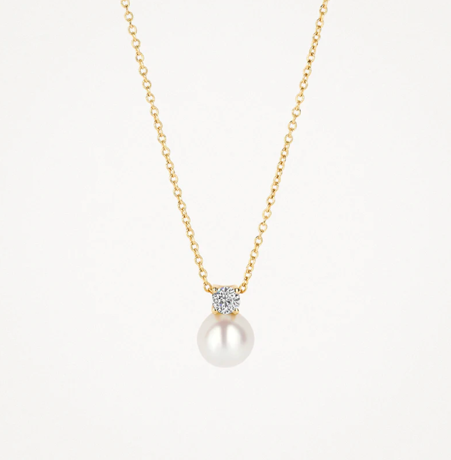 BLUSH 14K GOLD PEARL AND ZIRCONIA PENDANT NECKLACE