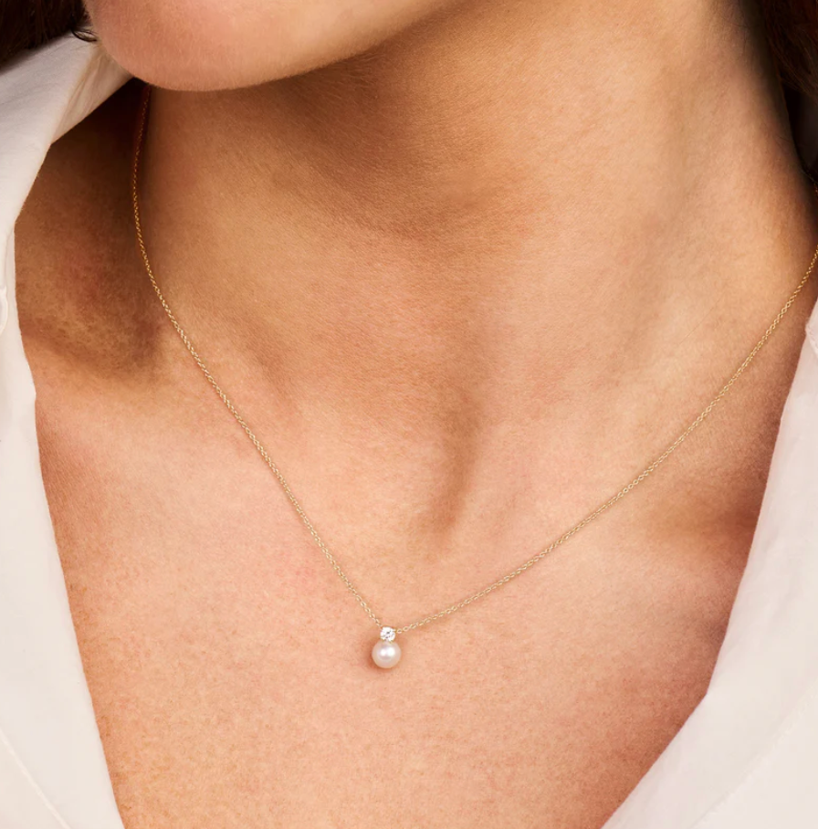 BLUSH 14K GOLD PEARL AND ZIRCONIA PENDANT NECKLACE