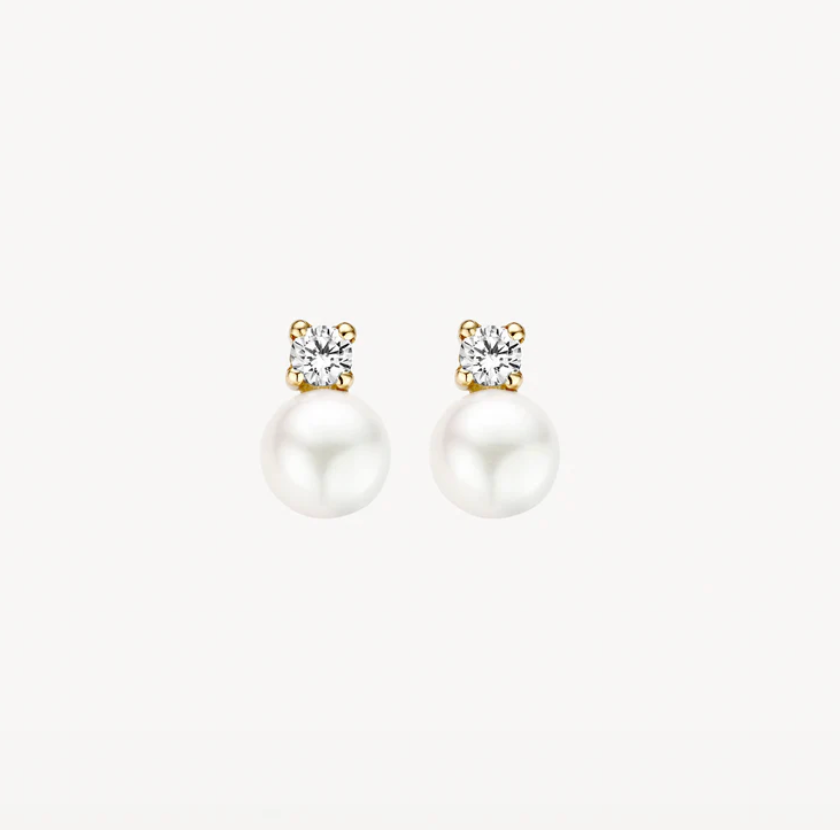 BLUSH 14K YELLOW GOLD, PEARL AND ZIRCONIA EARRINGS