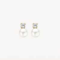 BLUSH 14K YELLOW GOLD, PEARL AND ZIRCONIA EARRINGS