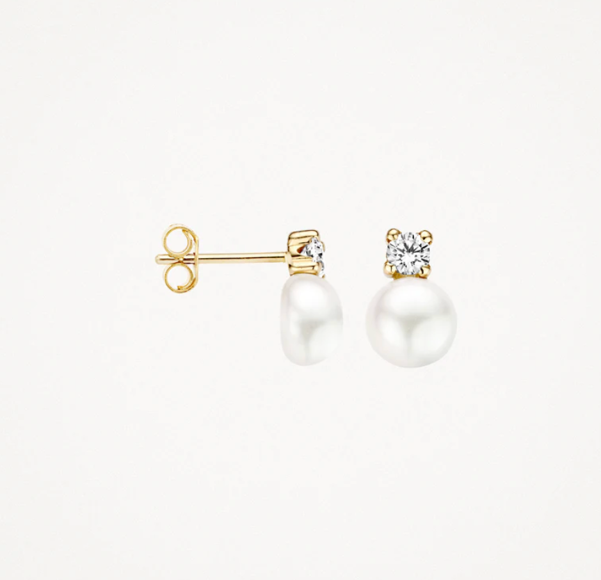 BLUSH 14K YELLOW GOLD, PEARL AND ZIRCONIA EARRINGS
