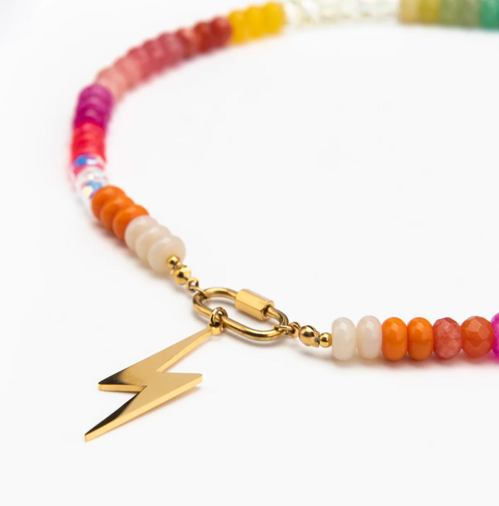 RAF & GRACE GOLD RAINBOW CANDY LIGHTENING BOLT NECKLACE