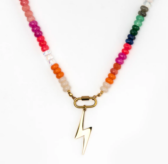 RAF & GRACE GOLD RAINBOW CANDY LIGHTENING BOLT NECKLACE