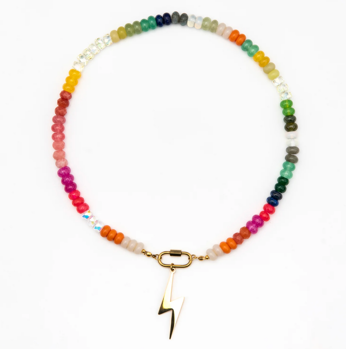 RAF & GRACE GOLD RAINBOW CANDY LIGHTENING BOLT NECKLACE