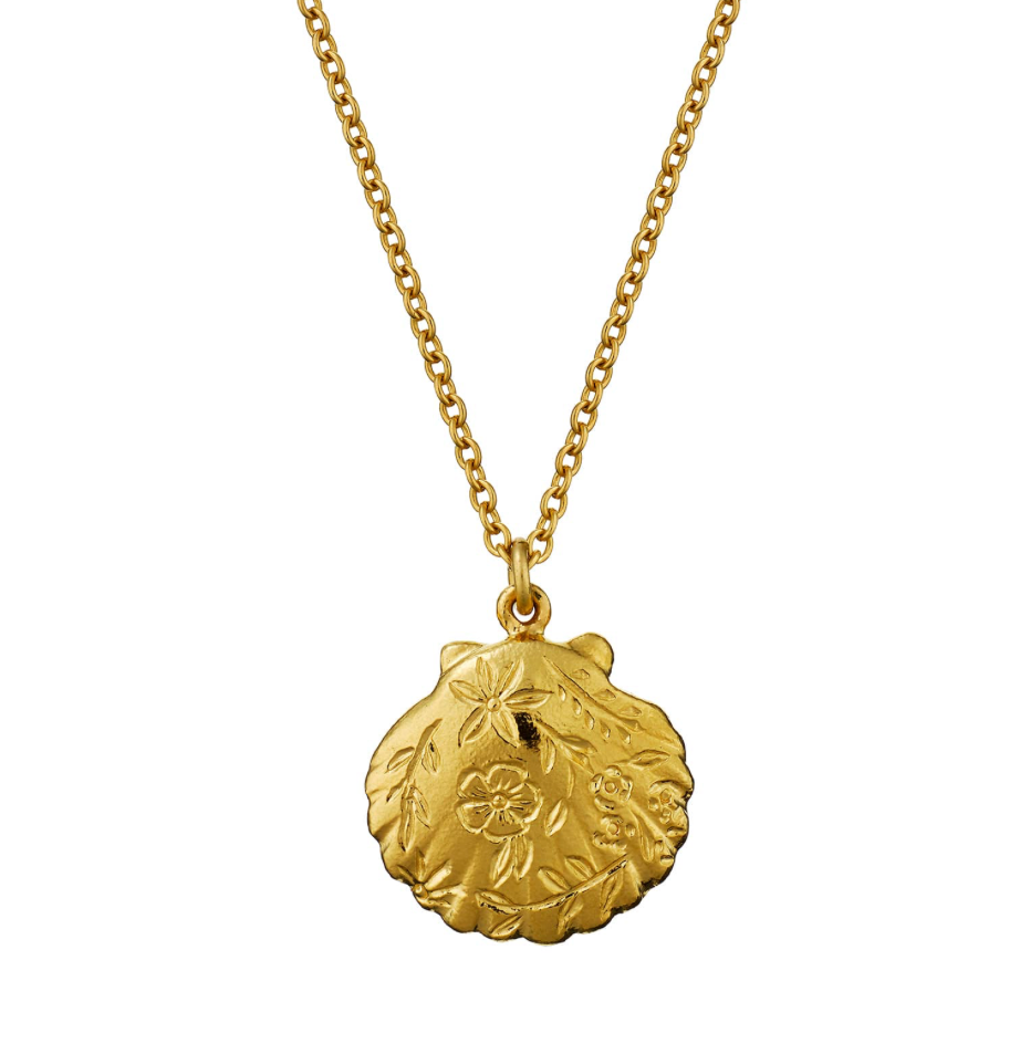 ALEX MONROE FLORAL ENGRAVED SCALLOP SHELL NECKLACE