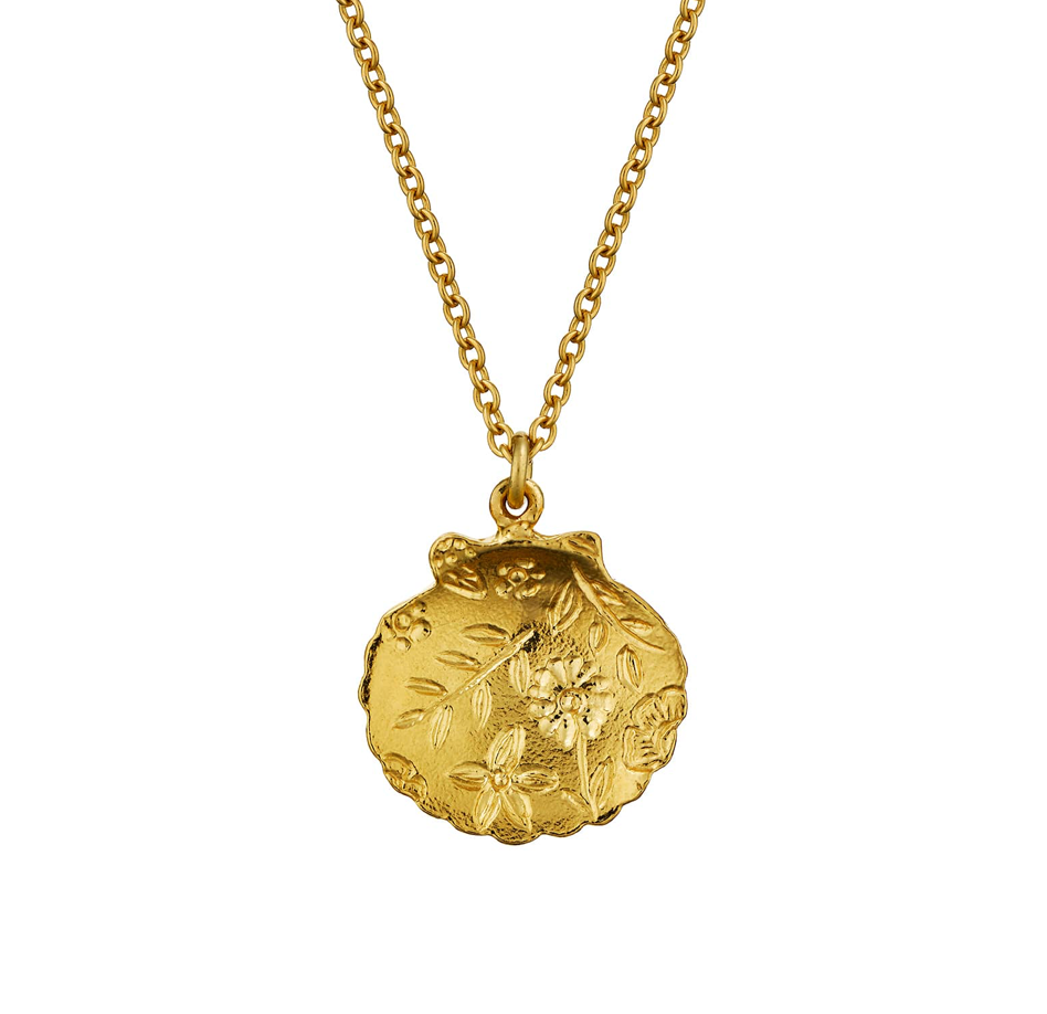 ALEX MONROE FLORAL ENGRAVED SCALLOP SHELL NECKLACE