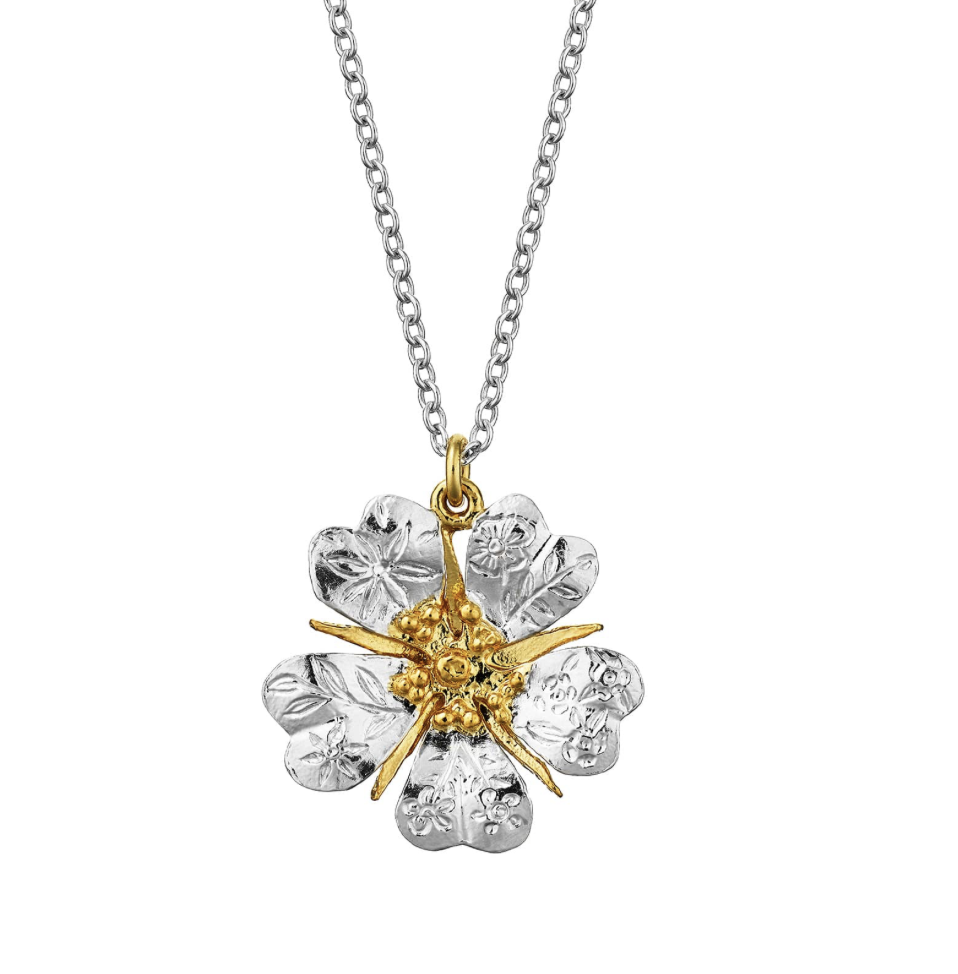 ALEX MONROE FLORAL ENGRAVED WILD ROSE NECKLACE
