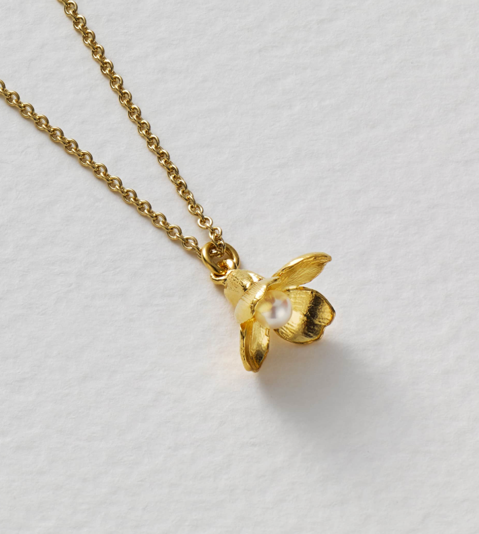 ALEX MONROE CUCKOO FLOWER WITH PEARL NECKLACE