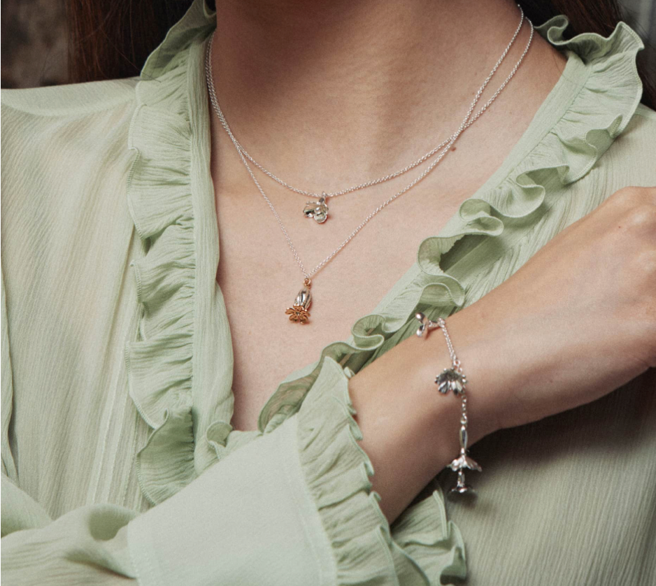 ALEX MONROE CUCKOO FLOWER WITH PEARL NECKLACE