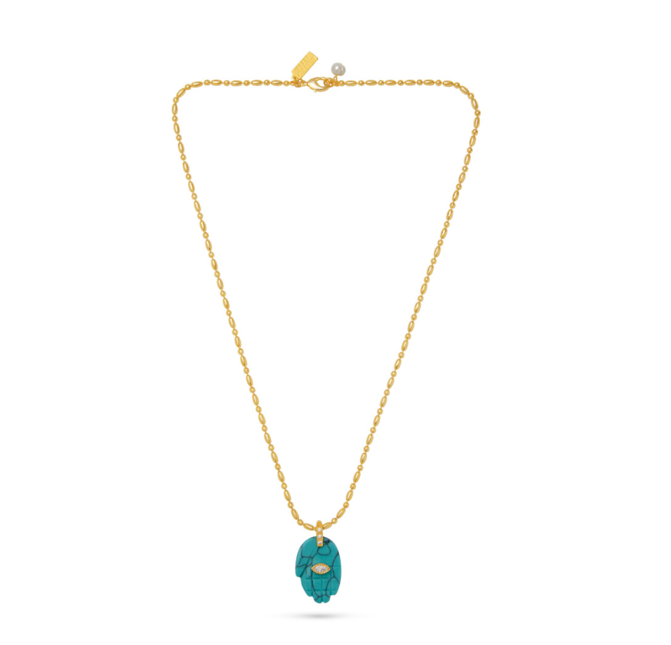 TALIS CHAINS PROTECTIVE HAND TURQUOISE PENDANT NECKLACE