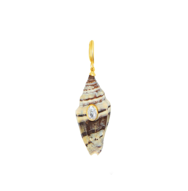 TALIS CHAINS SHELL PENDANT ON TIGER'S EYE NECKLACE