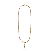 TALIS CHAINS SHELL PENDANT ON TIGER'S EYE NECKLACE