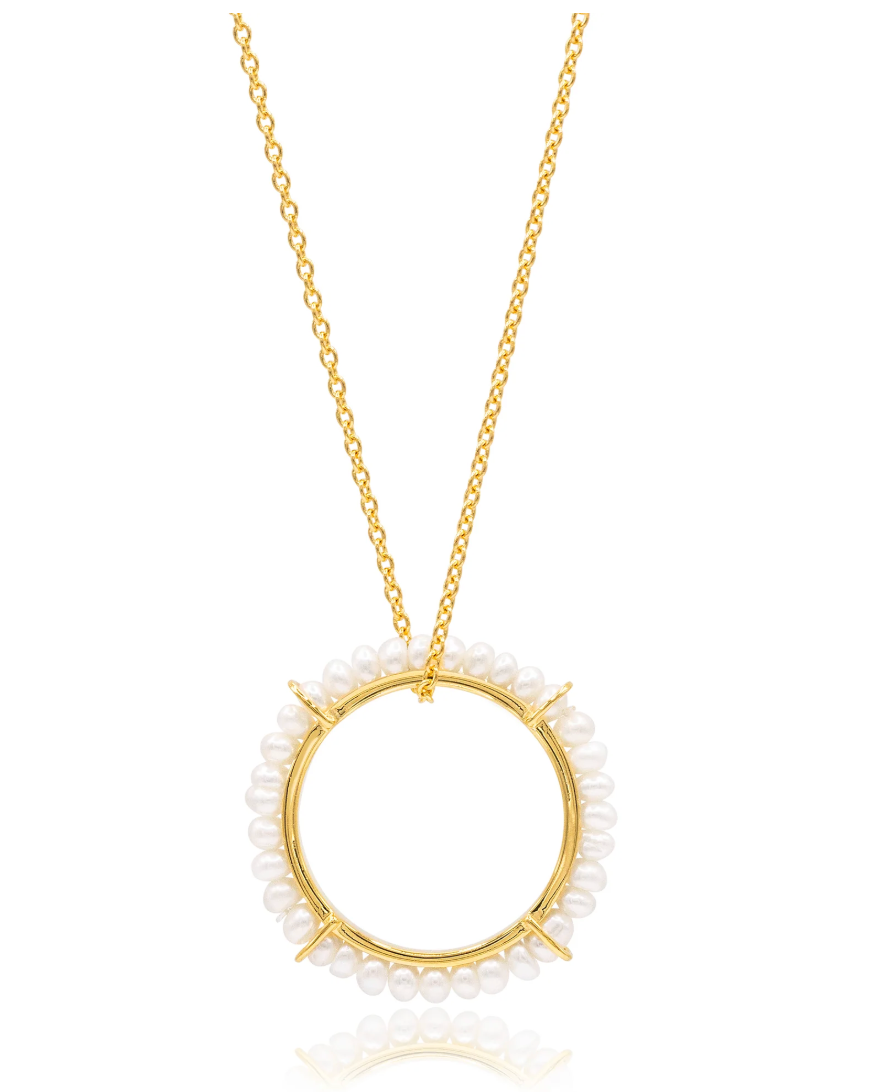 CLAUDIA BRADBY CIRCLE OF LIFE LONG PEARL PENDANT NECKLACE