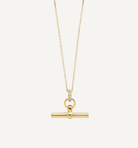 TILLY SVEAAS SMALL JEWELLED GOLD T BAR ON TRACE CHAIN