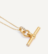 TILLY SVEAAS SMALL JEWELLED GOLD T BAR ON TRACE CHAIN