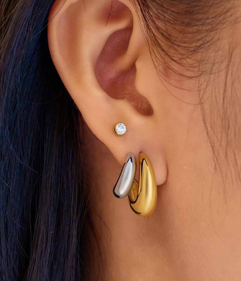 ANIA HAIE TWO-TONE DOME STUD HOOP EARRINGS