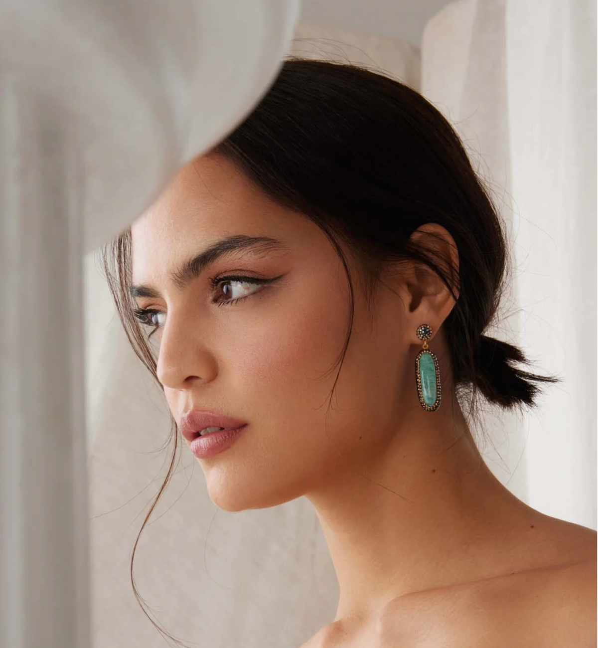 SORU DOUBLE SIDED AMAZONITE DROP EARRINGS